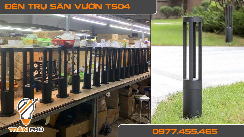 Ảnh 14 cột đèn trụ sân vườn đặt trên bàn xưởng công ty Trần Phú
